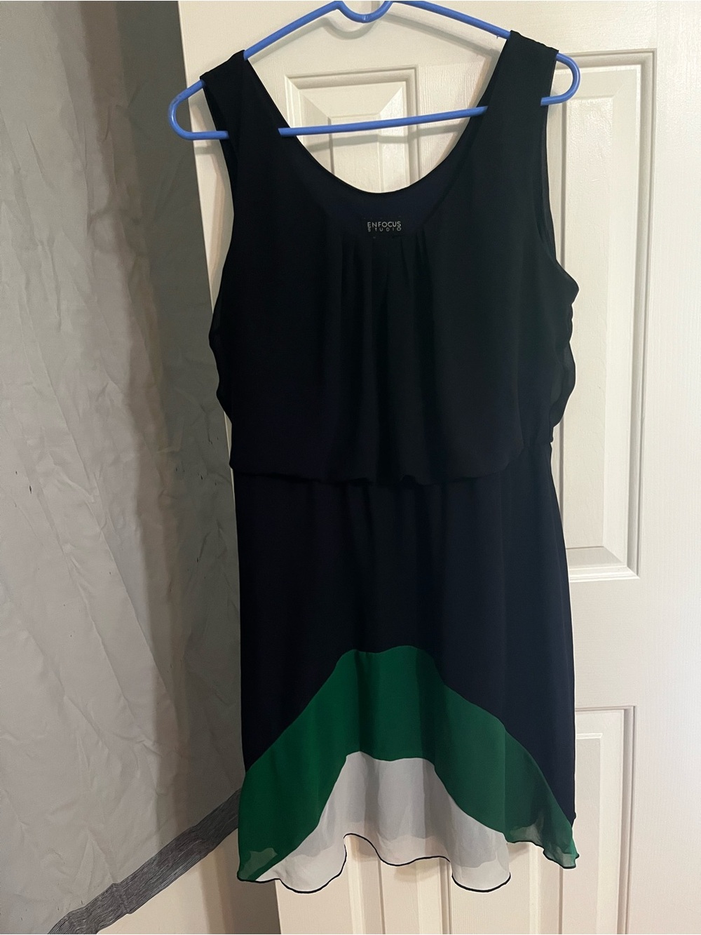 Enfocus Studio Black Midi Dress with Green and White Hem